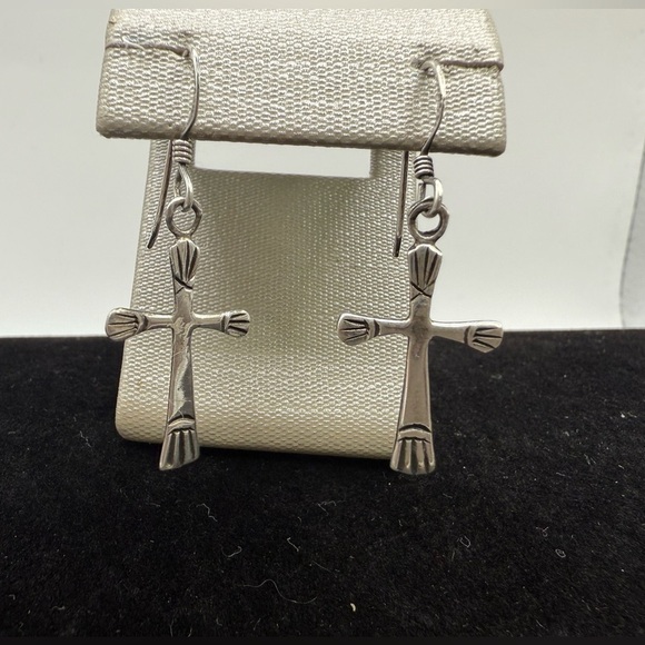 Silver 925 Cross Dangle Earrings - Picture 1 of 2